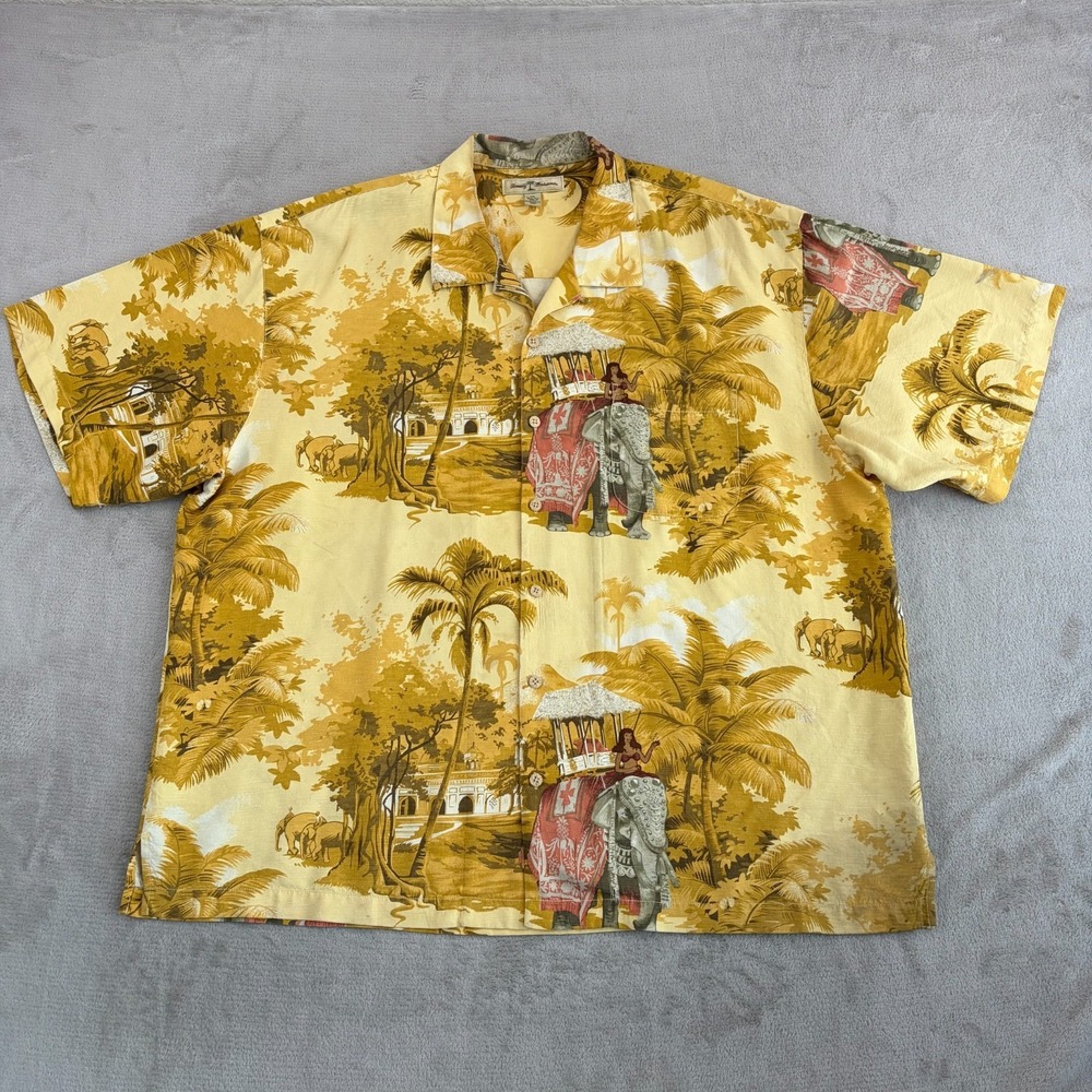Vintage Tommy Bahama Island Girl‎ Elephant Camp Shirt Mens 2XL Loop Collar RARE